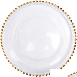 Dishes Plates 2021 Stocked 13Inch Round Wedding Clear Sier/Gold Glass Beaded Charger Pates Plate For Table Decoration Dh9488 Drop Dhcrz