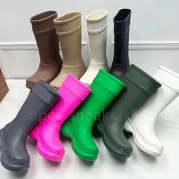 Designer-Stiefel Paris Boot Damen-Regenstiefel, kniehohe Stiefeletten, langer Bogen, EVA-Gummi-Plattform, Regenstiefel, braun, grün, leuchtend rosa, schwarz, Luxus-Schuhe, Turnschuhe