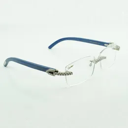 Moissanite 다이아몬드 고급 패션 나무 안경 3524015 천연 파란색 나무 다리 명확한 안경 렌즈 무료 배송