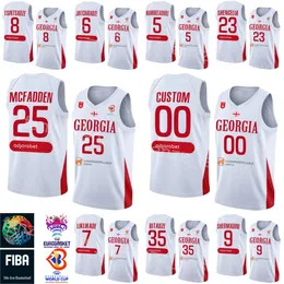 인쇄 된 2023 월드컵 조지아 농구 25 Thaddus McFadden Jerseys 23 Shengelia 5 Mamukelashvili 4 Rati Andronikashvili 35 Goga Bitadze National Team White