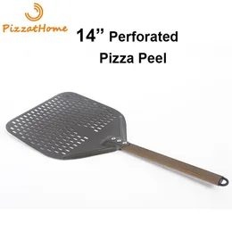 PizzAtHome 14 12 Polegadas Perfurado Pizza Peel Retangular Pá de Pizza Revestimento Duro Pá Curta Pizza Tool2634