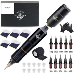 Tattoo-Maschine, professionelle Tattoo-Maschinen-Kits, tragbares rotierendes kabelloses Tattoo-Stift-Set mit Netzteil, RCA-Schnittstelle, Permanent-Make-up-Werkzeuge 230905