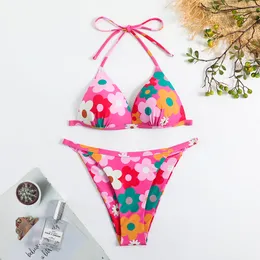 Damesbikini gefragmenteerde bloemmode kant-up badmode ontwerper kleine frisse badmode