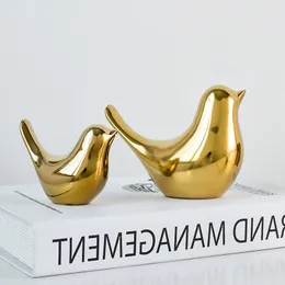 Objetos decorativos estatuetas de pássaros dourados estatueta 4 tamanhos nórdico cerâmica ouro animal estátua jóias decoração para casa sala de estar decorações de mesa 230906