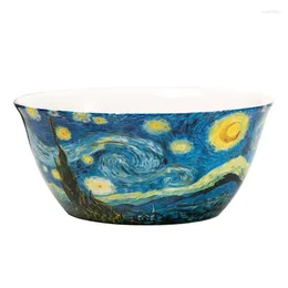 Bowls Dutch Art Oil Målning Series Starry Sky Bone Porcelain Bowl 7-tums soppa Nudel salladfrukt 1000 ml kapacitet