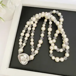 Kedjor Heart Crystal Pearl Double Deck Halsband Överdriven tröja Kedja för kvinnor av högkvalitativ smyckesdesigner Brand Trendy