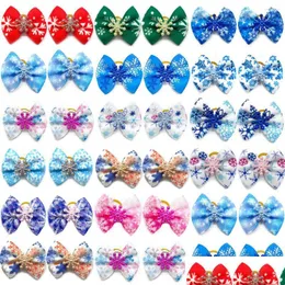 Dog Apparel 50/100Pcs Winter Bows Small Hair Pet Grooming Holiday Party Dogs Supplies Blue Drop Delivery Home Garden Dhqlh