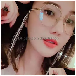 Eyeglasses Chains Ins Ch Three Links Glasses Hanging Chain Pearls Decoration Metal Lock Sunglasses Link 2 Colors 10Pcs/Lot Drop Delive Dhd30