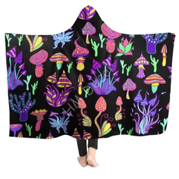 Blankets Trippy Shrooms Hooded Blanket Psychedelic Magic Mushrooms Sherpa Colorful Festival Warm Cozy Cuddle 230906