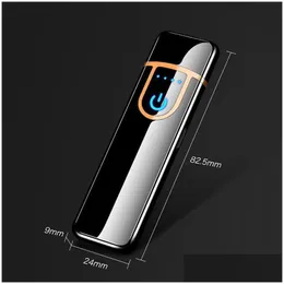 Lighters Electric Touch Sensor Cool Lighter Fingerprint Usb Rechargeable Portable Windproof Smoking Accessories Drop Delivery Home G Dhzud