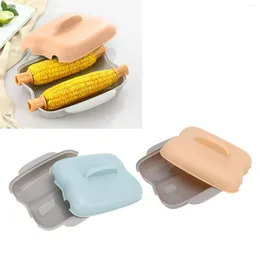 Dubbelpannor Mikrovågsugn Corn Cooker Matklass PP Nej BPA Mikrovågbar Portable 2 COBS Steaming Home Kitchen Cooking Tool With Band