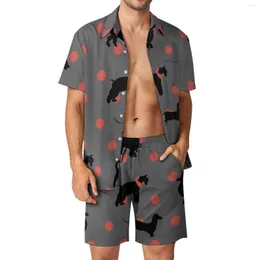 Herren-Trainingsanzüge, schwarzer niedlicher Hund, Herren-Sets, Polka-Dots-Druck, lässige Shorts, Sommermode, Strandmode, Hemd-Set, kurze Ärmel, Grafik, große Größe