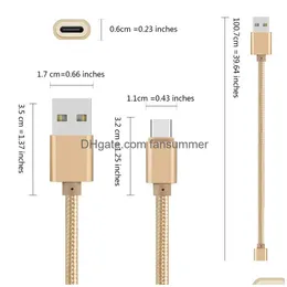 High Speed Usb S Type C To Charging Adapter Data Sync Metal Phone Line 0.48Mm Thickness Strong Braided Charger Drop Delivery Dhinv