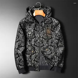 Jaqueta de inverno masculina moda paisley casaco artesanato bordado em relevo quente com capuz jaquetas e casacos masculinos chaqueta hombre invierno