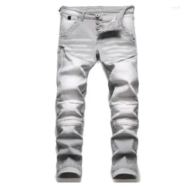 Pantaloni jeans da uomo primaverili autunno europeo americano Feng Shui lavato foro cucito grigio sottile moto elastico piccolo piede