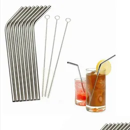 Drinking Straws Reusable St High Quality 304 Stainless Steel Metal Sts With Cleaning Brush For Kitchen Home Use Drop Delivery Garden Otobs