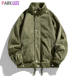 Mens Jackets Army Green Softshell Varsity Bomber Jacket Brand Stand Collar FrontZip and Coats Hip Hop Streetwear Chaquetas 230905