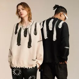 Herrtröjor harajuku meteor fall tröja män punk jacquard retro stickad jumper hip hop lose älskar pullover kvinna racing kläder streetwear 230906