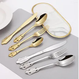 Servis uppsättningar Royal Golden Vintage Cutlery 100 Wedding Table Flatware rostfritt stål knivsked gaffel set i bulk