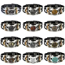 Charme Pulseiras Viking Bússola Couro Para Mulheres Homens Punk Retro Vidro Snap Botões Pulseira Jóias Acessórios Presentes