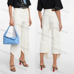 Calça jeans feminina com design irregular, cintura alta, fina, combinando, casual, branca, micro cortada