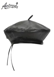 AETRENDS Women039s Berets Black Real Sheepskin Leather Beret Hats for Women Waterproof Flat Artist Hat Z101008776609