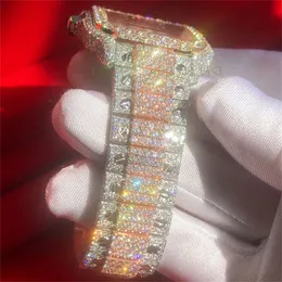 WP86 G5UJ 2023 Moissanite Watch Rose Gold Mixed Sier Skeleton Diamonds Square Watch Pass TT Quartz Movement Top Luxury Iced Out Sapphire Watch with Box