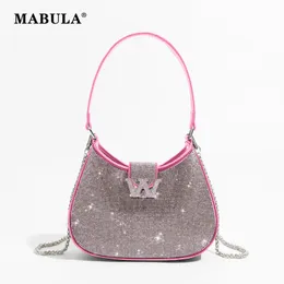 Evening Bags MABULA tas jinjing setengah bulan berlian imitasi berkilau bahu wanita desain mewah dompet ponsel tangan kecil mode 230905