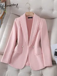 レディーススーツブレザースーツYitimuceng Pink for Women Fashion Office Ledies Lageve Lapel Solid Jacket Chic Vintage Burr Slim Coats 230906
