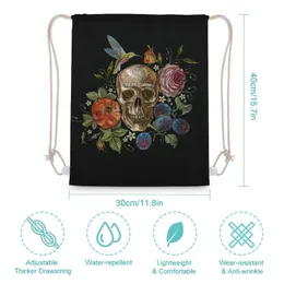 Andra festliga festförsörjningar Day of the Dead Skl Rose Humming Bird Canvas DString ryggsäck Trendy Daypack Sackpack för Sports Gym Trav Ot6qh