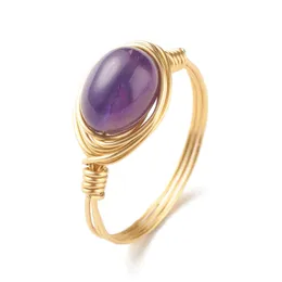 Anelli di ametista in perline di pietra naturale per donne uomini agata 18k oro fatto facce fatte a mano anello di dito