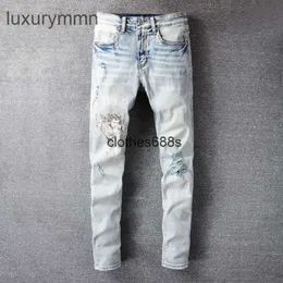 Designers Jeans Amirrss Pantalons pour hommes New US Casual Hip Hop High Street usé et usé lavé encre couleur peinture Slim Fit Jeans # 696 63T5