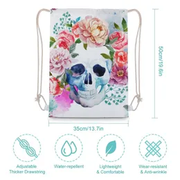 لوازم الحفلات الاحتفالية الأخرى Skl and Flowers Day of the Dead Canvas dstring backpack trendy daypack sackpack for Sports Gym Travel dro otkou