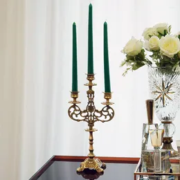 Ljushållare mässing vintage gravering handgjorda tre-huvud ljusstake europeisk stil amerikansk möbler dekoration