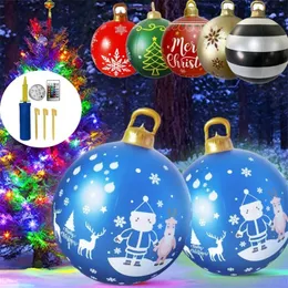 クリスマスの装飾Dekorasi Bola Natal Pvc Tiup 60cm Menyala Dengan Lampu Bercahaya Untuk Luar Ruangan 230905