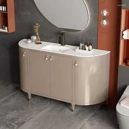 バスルームシンクの蛇口キャビネットハンド洗浄ソリッドウッドフロアスタンドテーブル小さなアパート盆地の組み合わせ