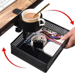 Storage Holders Racks Mesh Desk Organizer 2 in 1 Clamp-on Under Table Storage Box with Cup Holder HiddenSwivel Pencil Drawer with Table Clamp 230905