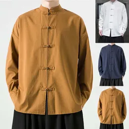 Men's T Shirts Mans Man Jumpsuit Vintage Style Tops Plate Buckle Hanbok Long Sleeved Shirt Wrap Tee