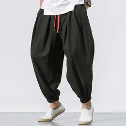 Men's Pants Man Cotton Linen Wild Leg Casual Loose CalfLength Bloomers Summer Baggy Male Traditional Trousers Joggers 230906