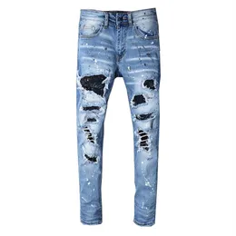 Jeans strappati effetto vissuto da uomo Jeans neri Pantaloni Hop Hop slim fit elasticizzati distrutti strappati260O