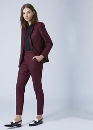 Kvinnors tvådelade byxor anpassade affärsset Wine Red Office Dress Formal Party Wedding Evening 2-Piece (Jacket Pants)