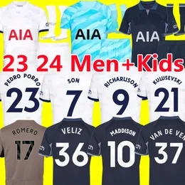 23 24 كرة قدم قمصان Maddison الابن Kulusevski Richarlison Romero Veliz Pedro Perro van de Ven Perisic Tottenham Football Shirt 2023 2024 Men Kids Kits Sets