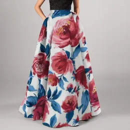 스커트 2023 Y2K Ladies Bohemian Skirt Floral Print Casual Sultue High Waist Party Beachwear for Pockets Womens