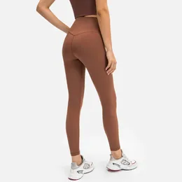 Kvinnor byxor capris 2 färger 24 "bant tryck tight andra hudkänsla yoga kvinnor squat bevis 4way stretch sport gym Legging fitness tights 230905