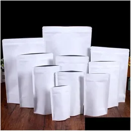 Verpackungsbeutel Großhandel Stand Up White Kraftpapierbeutel Aluminiumfolie Verpackungsbeutel Lebensmittel Tee Snack Geruchssicher Wiederverschließbar Drop Deliv Otie4