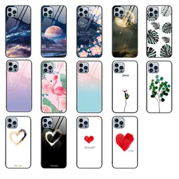 Slim Colorful Love Heart Tempered Glass Case för iPhone 15 Pro Max 14 13 12 11 XR X 8 7 Plus Stuffsäker TPU -stötfångare Hard Back Funda Conque