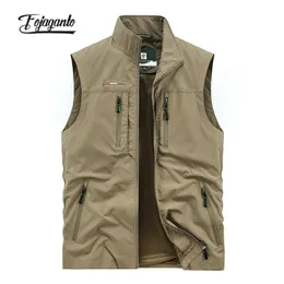 Mäns västar foJaganto Leisure Vest Solid Color Tooling Style Waistcoat Thin Fishing Handing MultiCocket Casual Loose For Men 230905