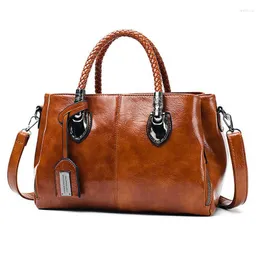 Duffel Bags Vintage Yağ Balmumu Deri Lüks Çantalar Kadın Tasarımcı Ladies 2023 Çanta Sac Bir Ana Femme Bolsa Feminina