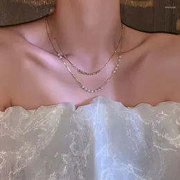 Anhänger Halsketten Sommer Perle Doppel Gold Kette Halskette Für Frauen Mode Exquisite Schlüsselbein Mädchen Kleid Schmuck Zubehör Großhandel