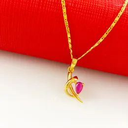 Pendant Necklaces Korea Gold 24K Necklace Electroplated Red Corundum For Women Engagement Jewelry Gift